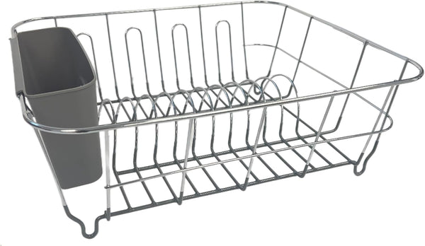 Compact dish drying rack with utensil holder for kitchen sink