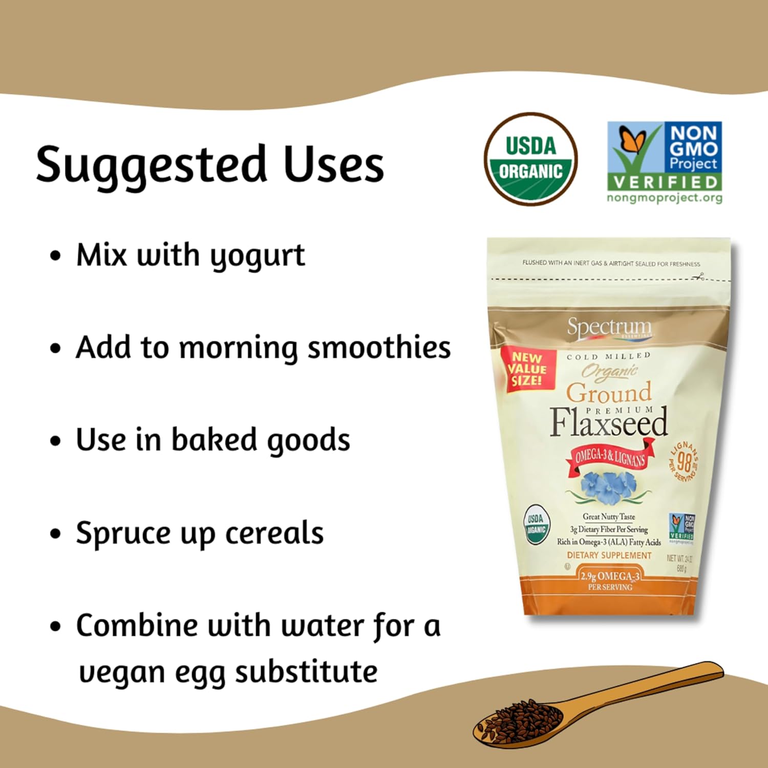 Spectrum Essentials Spectrum Essentials Organic Ground Flaxseed, Gluten Free, 24 Oz– Rayz Mart