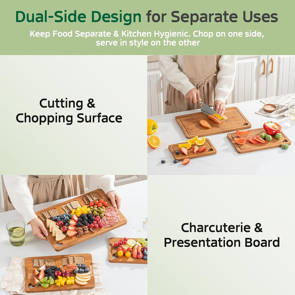 Bamboo cutting board set with storage stand for kitchen