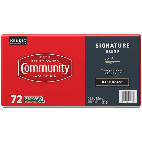 Community Coffee Signature Blend 72 Count Coffee Pods Dark Roast Compatible with Keurig 2.0 K-Cup Brewers
