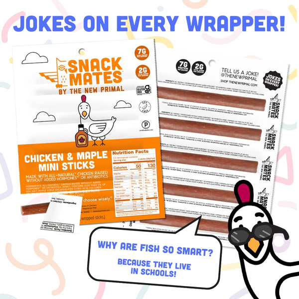 New Primal Snack Mates Chicken & Maple Sticks, Gluten Free, Low Sugar, High Protein Snacks for Kids
