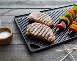 Lodge Reversible Cast Iron Grill/Griddle, 9.5 x 16.75 Inch Pre-Seasoned, Stove, Grill, or Campfire Use, Heavy-Duty, Black, Made in USA