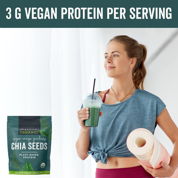 Viva Naturals Organic Chia Seeds, 2 lb - Plant-Based Omega-3 & Vegan Protein, Gluten Free