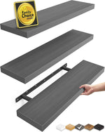 BAYKA Floating Shelves for Wall, Wall Mounted Rustic Wood Shelves for Bathroom, Bedroom, Living Room, Kitchen, Hanging Shelf for Books/Storage/Room Decor with 22lbs Capacity (Black, Set of 3, 15.7in)