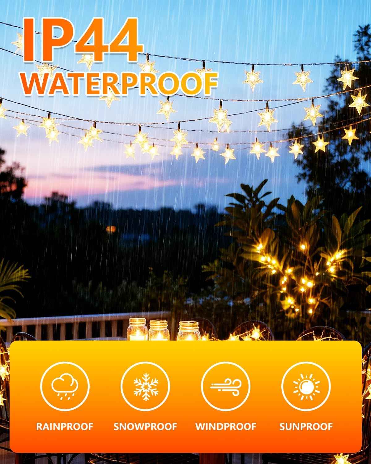 Twinkle Star 100 LED Star String Lights, 33FT Plug in Fairy String Lights Waterproof, Extendable for Indoor, Outdoor, Wedding Party, Christmas Tree, New Year, Ramadan, Garden Decoration, Warm White