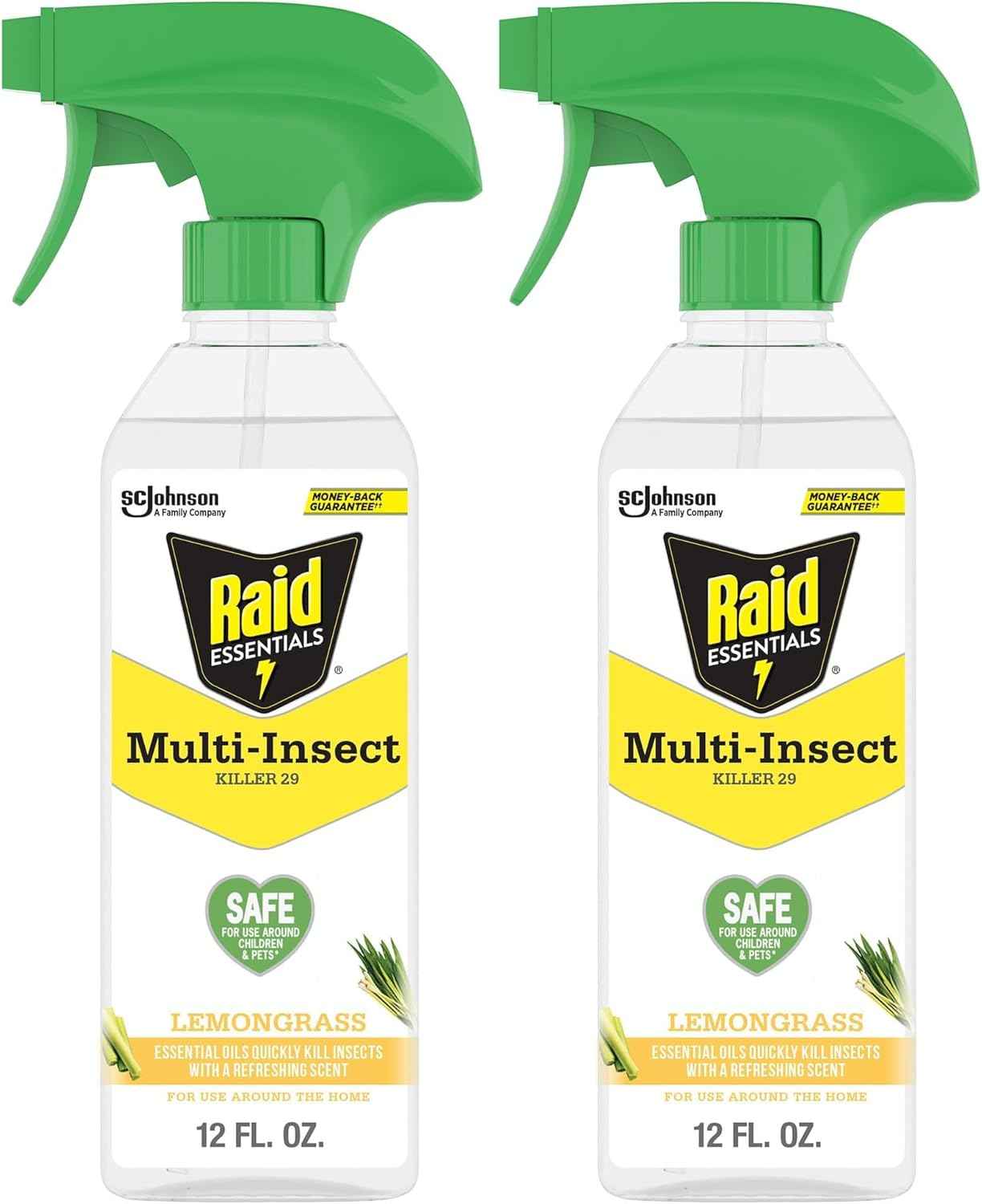 Raid Essentials Multi-Insect Killer Spray Bottle, Child and Pet Safe, for Indoor Use, Lemongrass Scent, 12 fl oz