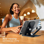 Phone Stand, Cell Phone Stand Holder for Desk Office Accessories Adjustable Height and Angle Foldable iPhone Stand Compatible with 4"-13" Phones iPad Tablet - Black