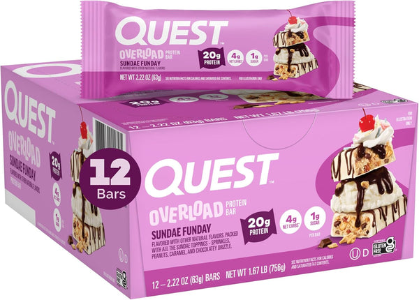 Quest Nutrition Overload Protein Bars, Chocolate Explosion, 12 Count, 20g Protein, 1g Sugar, 3g Net Carbs, Gluten Free