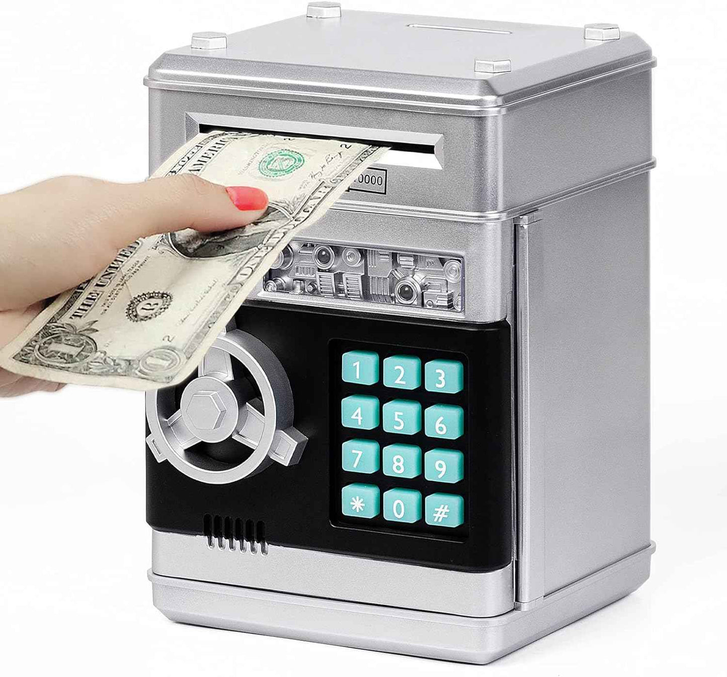 Refasy Piggy Bank Cash Coin Can ATM Bank Electronic Coin Money Bank for Kids Age 3-12, Money Savings Box Mini ATM Coin Bank Toys Gifts for 3 4 5 6 7 8 9 10 11 12 Year Old Boys Girls