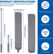 Retractable Gap Dust Cleaner Cleaning Tools with 2 Microfiber Dusting Cloths Long Handle 60inches Washable and Retractable Duster Brush for Cleaning Under Appliances Furniture Couch Fridge