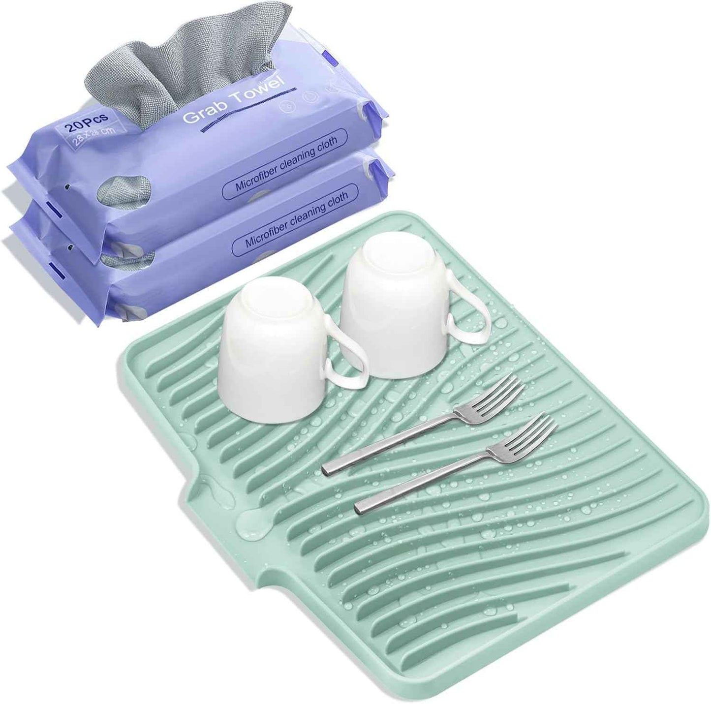 Silicone Dish Drying Mat for Kitchen Counter, Dish Drying Pad, Non-Slip Drain Pad with Built-in Drain, Heat Resistant Stone Drying Mat(15.8" x 13", Grey)