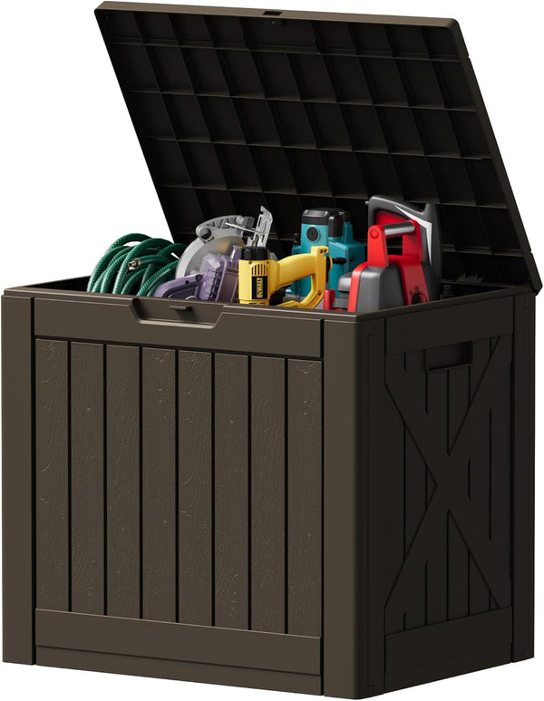 30 gallon resin deck box for outdoor storage and patio furniture