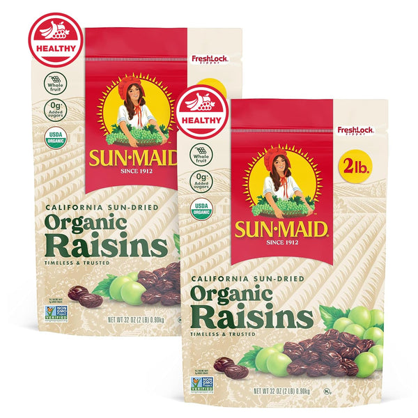 Sun-Maid Organic California Sun-Dried Raisins 2 Pack 32 oz Resealable Bag