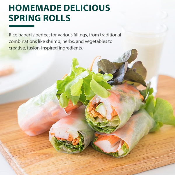 White Rice Paper Wrappers, 34 Sheets, Non-GMO, Gluten-Free, Low Carb, Vietnamese Rice Wraps