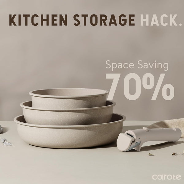 19-piece non-stick cookware set with detachable handles