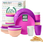 Homienly 40-Piece Premium Wheat Straw Dinnerware Sets, Service for 8, Unbreakable Plates and Bowls Set - Cups Sets, Dinner Plates, Bowls for Kitchen,Dishwasher and Microwave Safe Dishes Set - Multi
