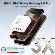 2Pack USB C Fast Charger Block, Total 60W 5-Port USB C Wall Charger 30W Type C Charging Block, 2USB C+3USB A PD 3.0 Multiport Charging Cube for iPhone 17 16 15 14 Pro Max, G-alaxy S26 S25 Ultra, i Pad