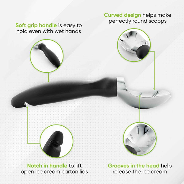 Spring Chef Heavy Duty Ice Cream Scoop with Comfortable Handle - Professional Ice Cream Scooper for Gelato, Sorbet, Cookie Dough, Melon, Frozen Yogurt