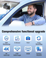 Dash Camera for Cars,4K Full UHD Car Camera Front Rear with 32GB Card,Built-in Super Night Vision,2.0'' IPS Screen,170°Wide Angle,WDR, 24H Parking Mode, Loop Recording.