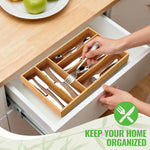 Bamboo Silverware Organizer for Kitchen and Office Use