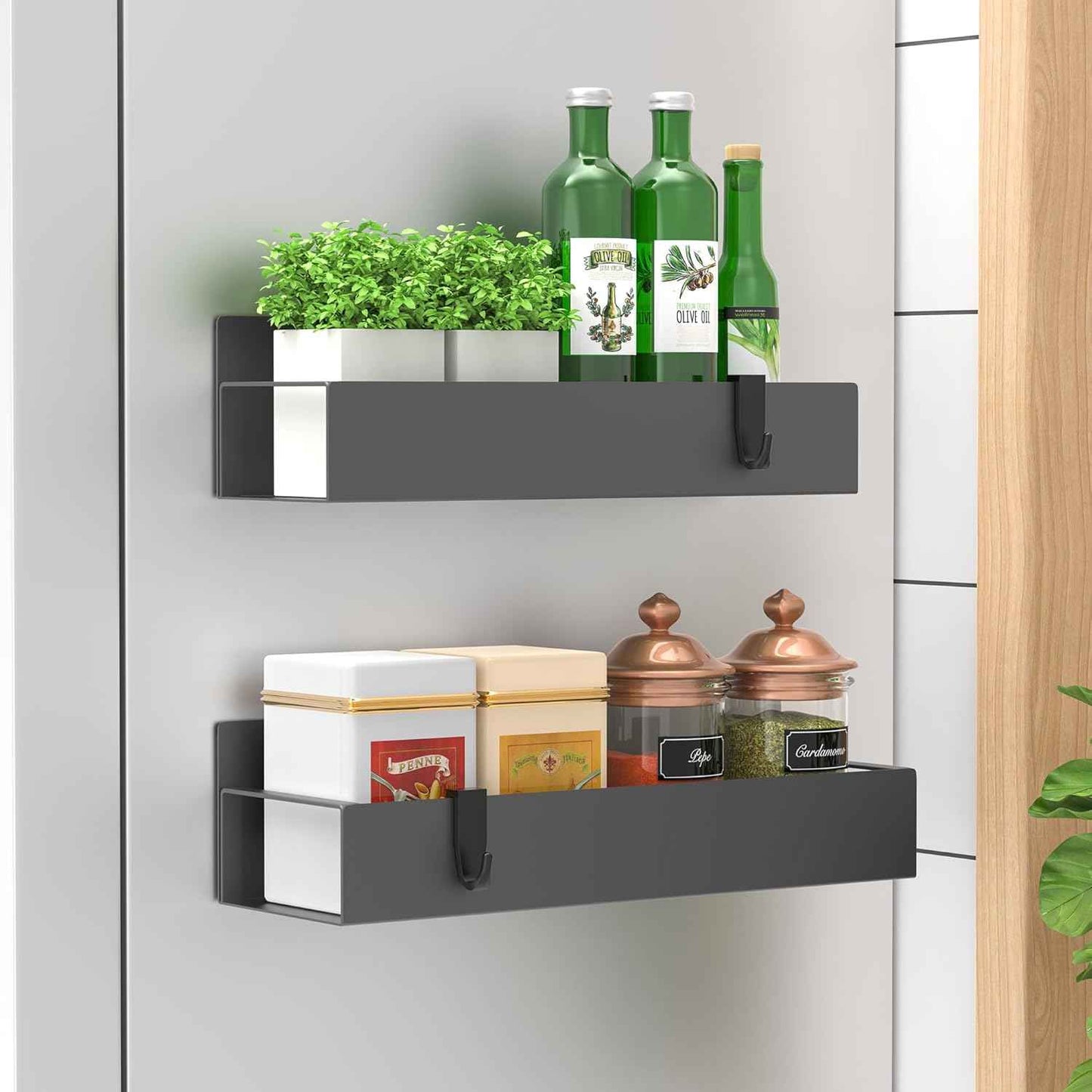 Metal 4 Pack Magnetic Spice Storage Rack Organizer for Refrigerator and Oven, Black Fridge Organizers and Storage