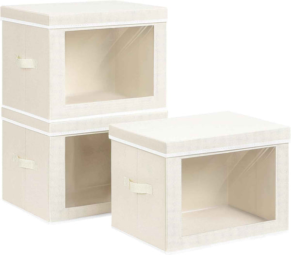 Storage Bins with Lids - Fabric Closet Storage Bins with Window, Collapsible Baskets for Shelves 4 Pack, Home Decorative Boxes for Clothes, Closet, Office, Grey