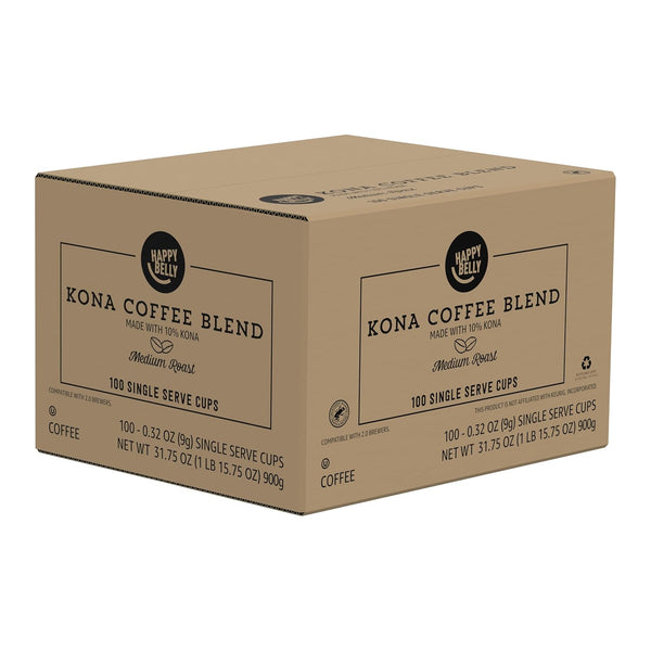 Happy Belly Medium Roast Coffee Pods, Kona Blend, 100 Count, Compatible with Keurig 2.0 K-Cup Brewers