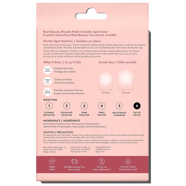 rael pimple patches, hydrocolloid acne spot cover, 2 sizes, korean skin care