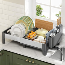 Stainless Steel Expandable Dish Drying Rack with Aluminum Frame