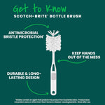 Scotch-Brite glass and water bottle brush, long-lasting, non-slip handle, durable, reusable, safe on glassware and more