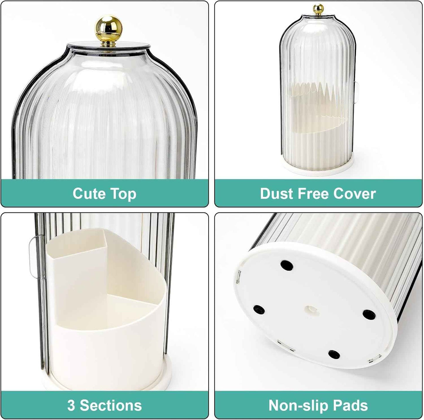 Toothbrush Holders with Sliding Lid, Rotating 3 Slots Bathroom Organizer Countertop, Tooth Brush Toothpaste Holder Bathroom Counter Stand Sink Organizer Caddy for Vanity Makeup Brushes Holder