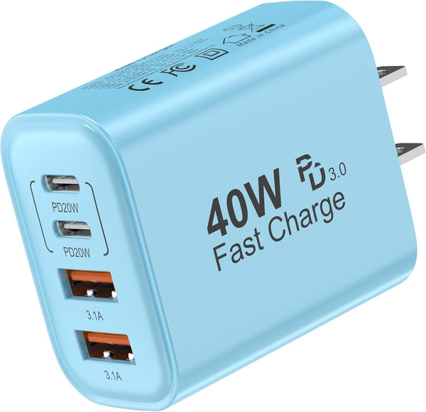 40W 4 Ports USB-C Wall Charger Plug Fast Charging Multiport Adapter