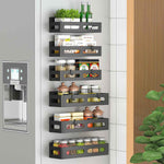 4 Pack Magnetic Spice Rack for Refrigerator, Spice Rack Organizer, Moveable Magnetic Shelf Fridge Organizer with 4 Hooks for Kitchen and Oven Organization, Black