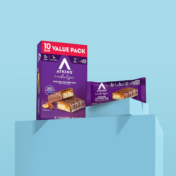 Atkins Endulge Caramel Nut Chew Bar, Low Sugar Snack, 10 Count