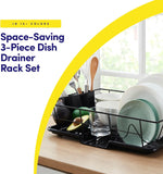 3-piece dish drainer rack set with cutlery holder for kitchen