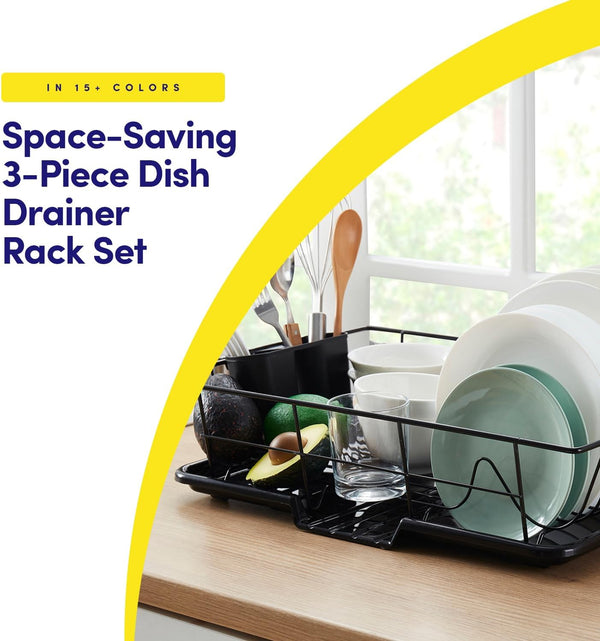 3-piece dish drainer rack set with cutlery holder for kitchen