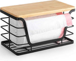 ALOCEO 2 Pack Storage Stackable Kitchen Laundry Organizers with Bamboo Top, Large Trash Bag Holder and Small Garbage Bag Dispenser for Countertop Organization