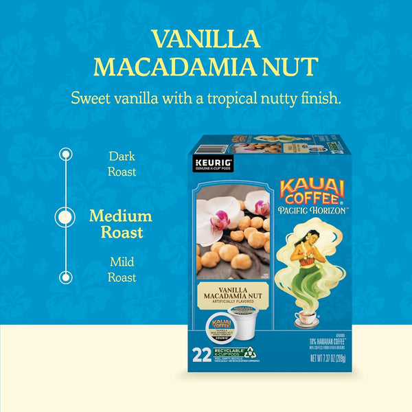 Kauai Coffee K-Cup Pods for Keurig Brewers, Arabica Coffee, Medium Roast, Vanilla Beans with Toasted Macadamia Nuts