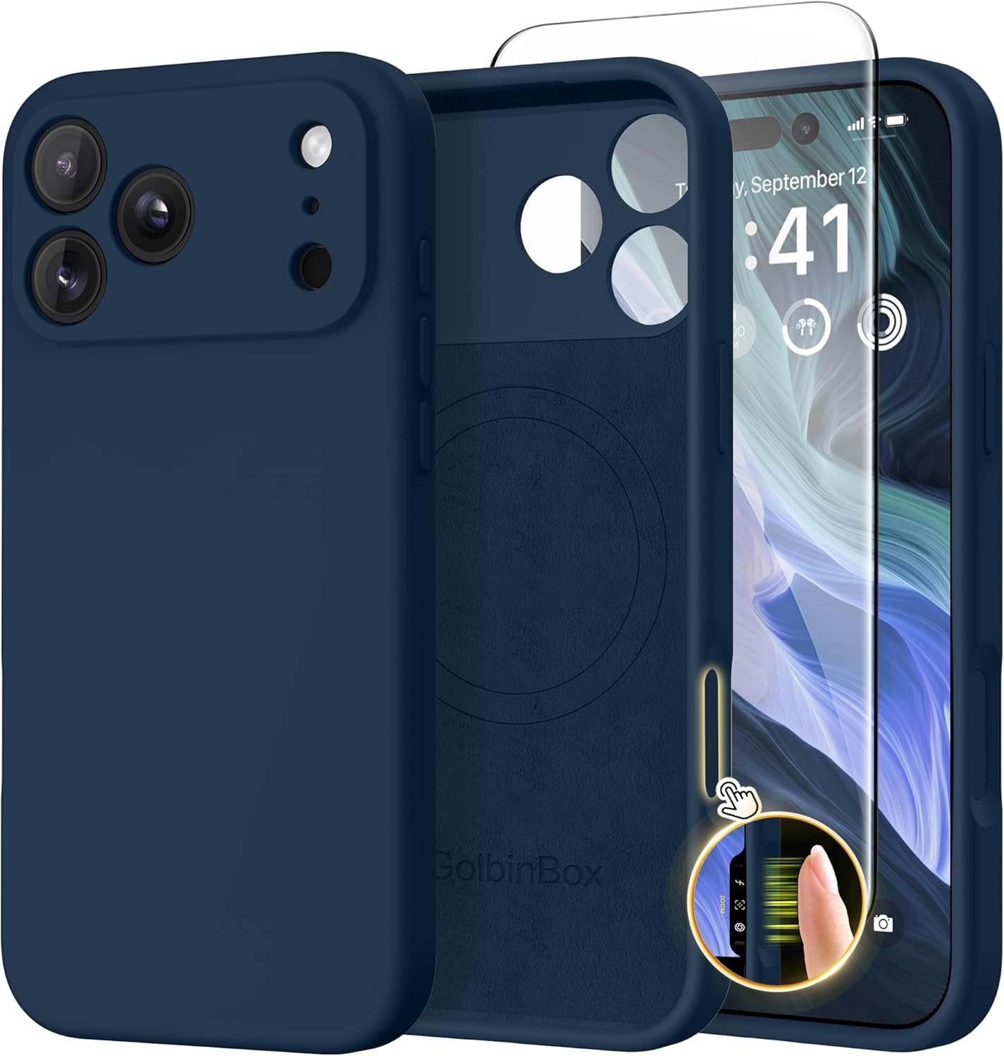 GolbinBox Magnetic for iPhone 17 Pro Max Case, Compatible with MagSafe, [Full Camera Protection] [Screen Protector], Silicone Shockproof Phone Cover with Anti-Scratch Microfiber Lining, Chalk Pink - Rayz Mart