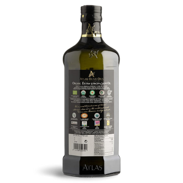 Atlas 750 mL Organic Cold Press Extra Virgin Olive Oil in Glass Bottle from Morocco