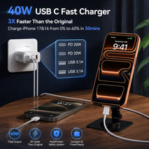 USB C Wall Fast Charger Block, 40W 4-Port Type C Charger Fast Charging Blocks PD Power Charger Adapter+QC 3.0 USB Multiport Charger Brick for iPhone 17/16/15/14/13/12 Pro Max, iPad, Galaxy S25-2Pack