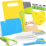 13 Pieces Montessori Kitchen Toys for Toddlers-Kids Cooking Sets Real-Toddler Toys Set for Real Cooking with Plastic Children Safe Knives Crinkle Cutter Kids Cutting Board
