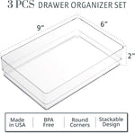 Stackable Clear Plastic Drawer Organizer Set Made in USA
