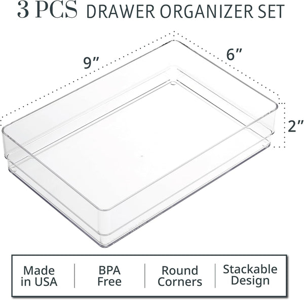 Stackable Clear Plastic Drawer Organizer Set Made in USA