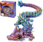 Three Color 12" 3D Printed Dragon, Articulated Dragon, Crystal Dragon, Dragon Fidget Toy, Home Office Decor Executive Desk Toy (Blue Head)