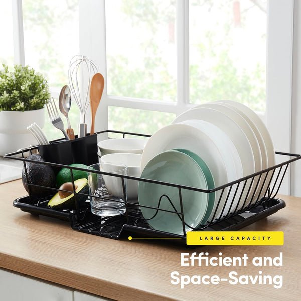 3-piece dish drainer rack set with cutlery holder for kitchen