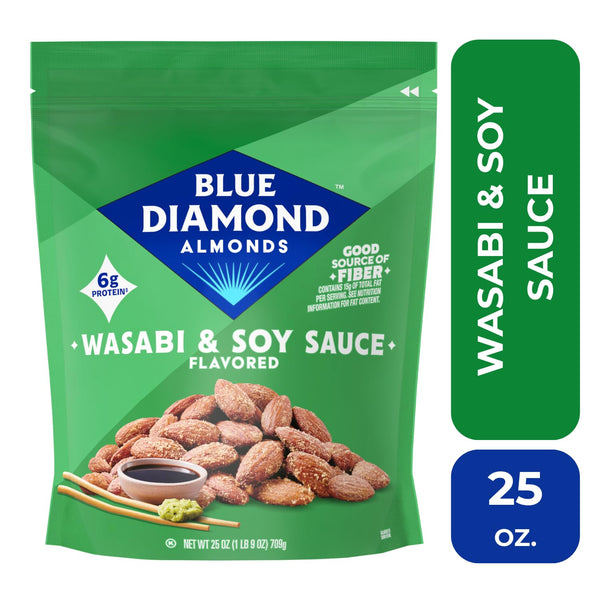Blue Diamond Wasabi and Soy Sauce Flavored Almonds, 25 Oz Bulk Bag, Pantry Staple, GMO-Free, Kosher Certified