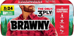 Brawny Tear-A-Square 3-Ply Paper Towels, 12 Double Rolls = 24 Regular Rolls, Strong, Absorbent, and Durable with 3 Sheet Sizes