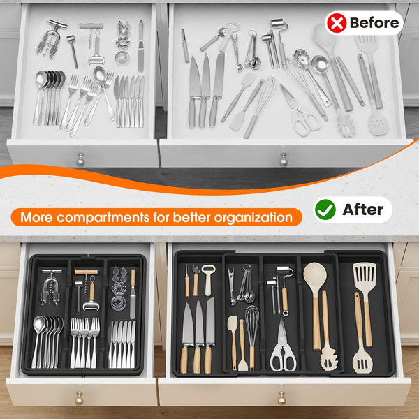 Large Silverware Organizer for Kitchen Drawers, Expandable Utensil Drawer Organizer