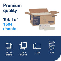 Tork Extra Soft Multifold Hand Towels White with Blue Leaf Print, H2 Dispenser Compatible 16 Packs x 94 Towels (101298) - Rayz Mart